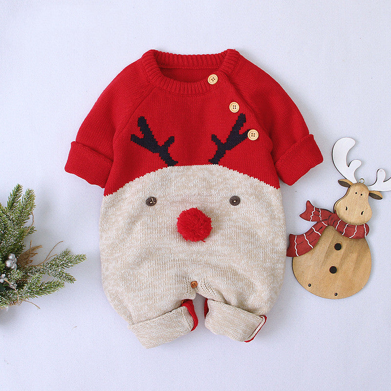 Little Gigglers World Unisex Christmas knitted Deer Romper Sweater