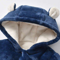 Little Gigglers World Bear Hooded Winter Warm Fleece Romper