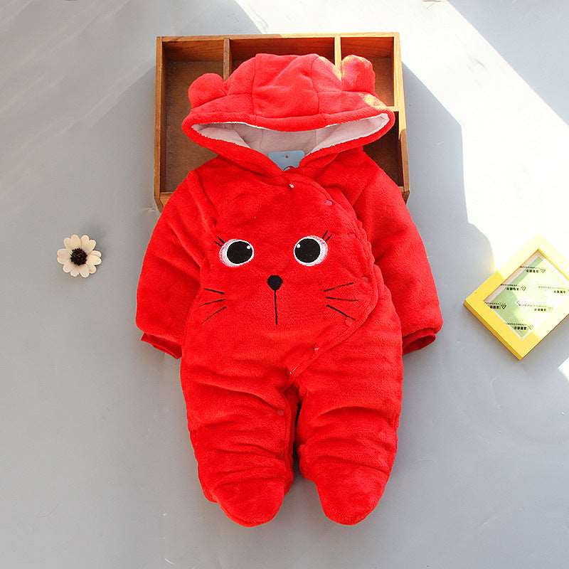 Little Gigglers World Winter Coral Cat fleece Baby Romper