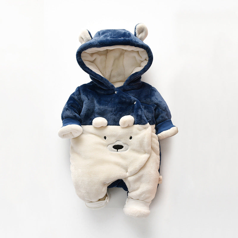 Little Gigglers World Bear Hooded Winter Warm Fleece Romper