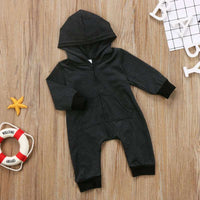 Little Gigglers World Pure Black Long-sleeved Hooded Romper