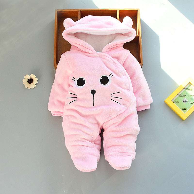 Little Gigglers World Winter Coral Cat fleece Baby Romper