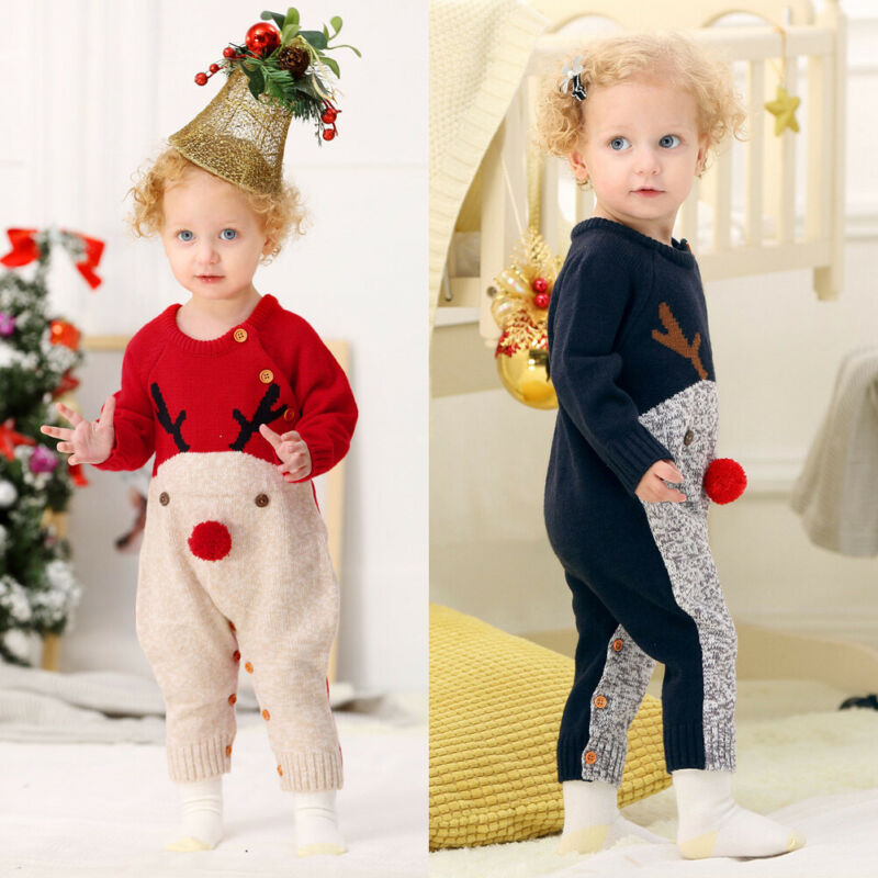 Little Gigglers World Unisex Christmas knitted Deer Romper Sweater