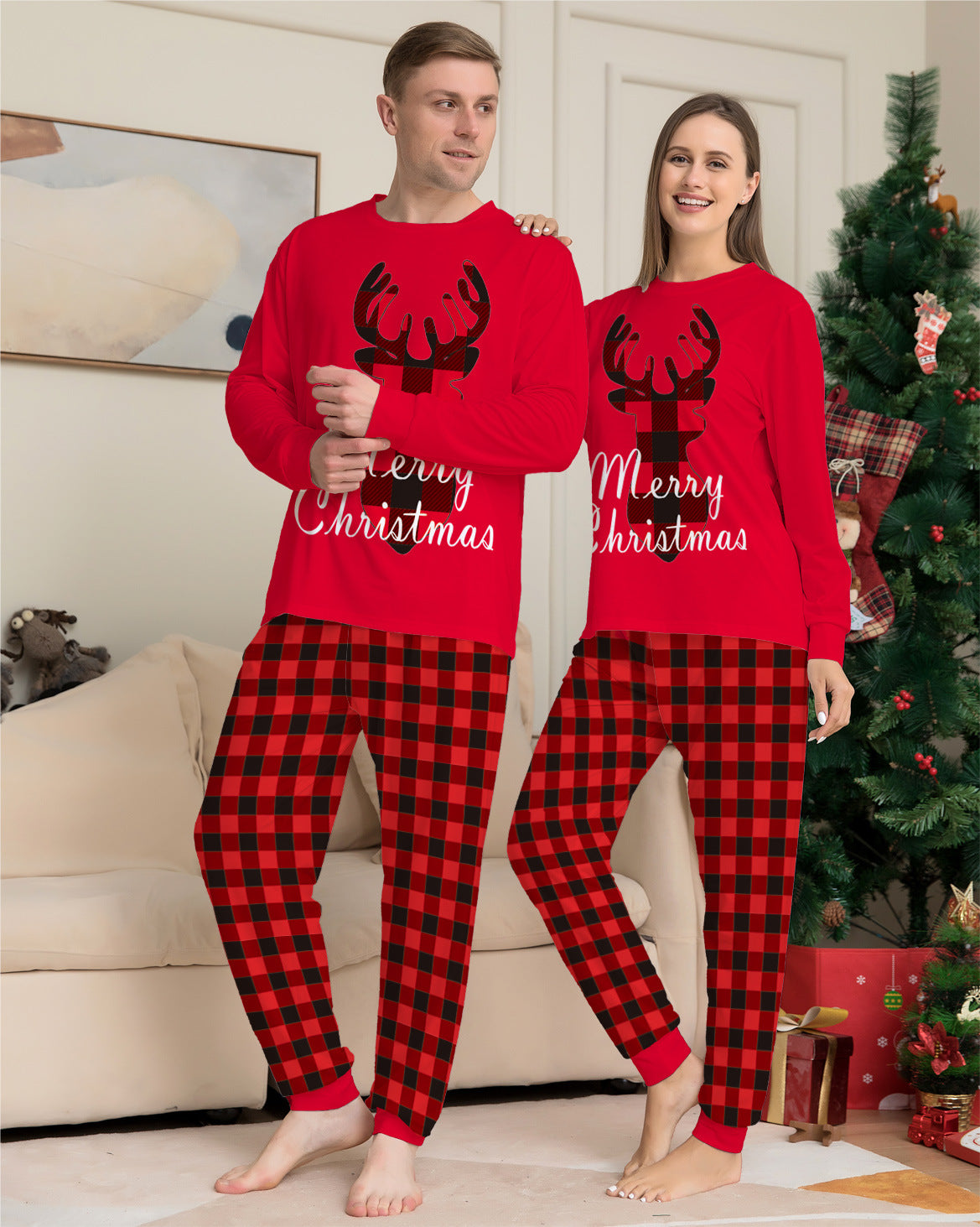 Little Gigglers World Christmas Elk Family Matching Pajamas Set