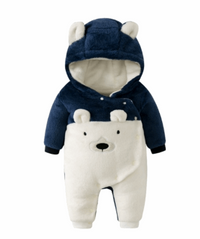 Little Gigglers World Bear Hooded Winter Warm Fleece Romper