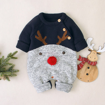 Little Gigglers World Unisex Christmas knitted Deer Romper Sweater