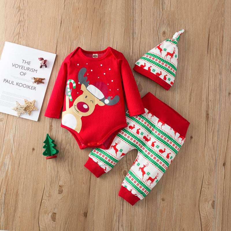 Little Gigglers World Christmas three-piece long-sleeved Bodysuit Pajamas