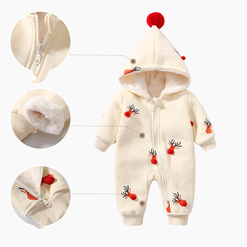 Little Gigglers World Khaki Padded Warm Fleece Winter Baby Romper Jumpsuit