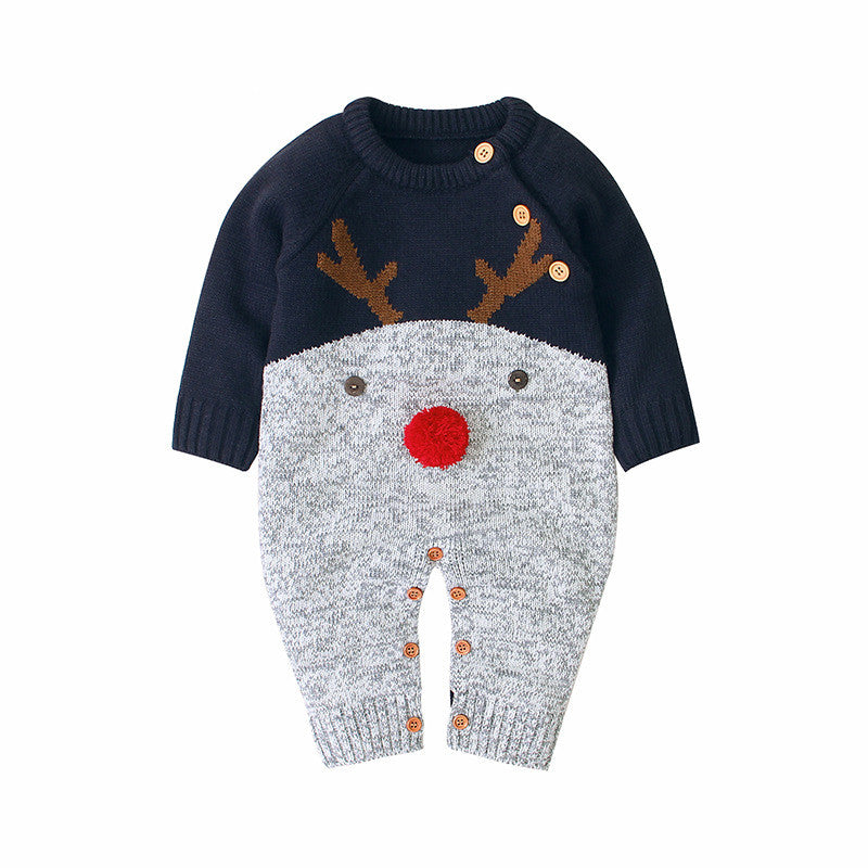 Little Gigglers World Unisex Christmas knitted Deer Romper Sweater