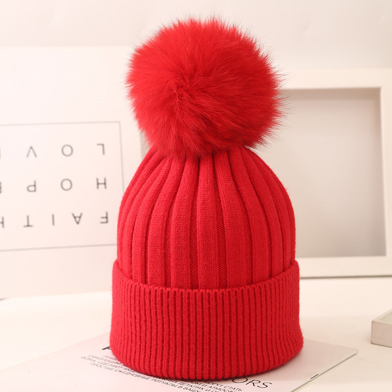 Little Gigglers World Kids Fox Fur Ball Knit Winter Hat